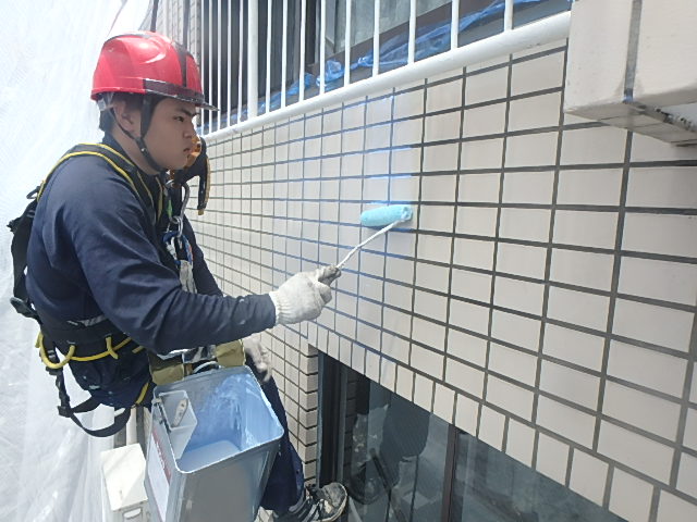 東京都世田谷区Iビル：タイルセブンS塗装防水工事(無足場工法)